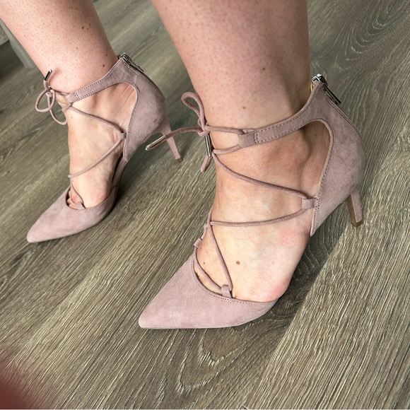 Sam & Libby Blush Mauve Heels with Ankle Tie and Zip Back Size 7 - Picture 5 of 9